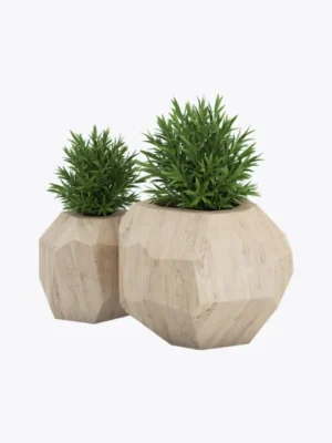 Kit com 2 Plantas Decorativas em Vaso de Madeira Geométrico