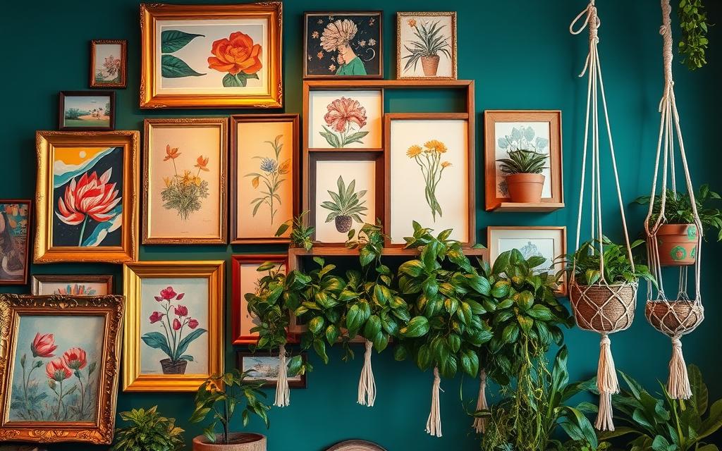 decoração de paredes com quadros e cores vibrantes