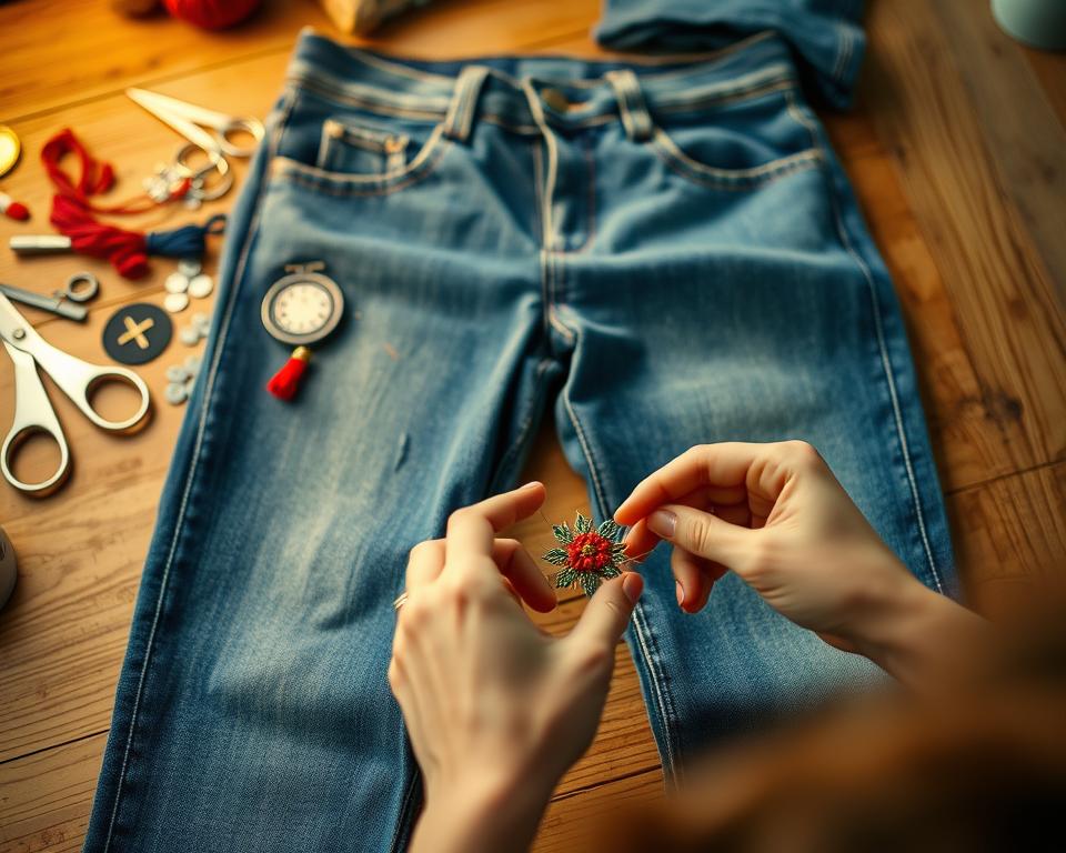 como fazer customização de jeans em casa