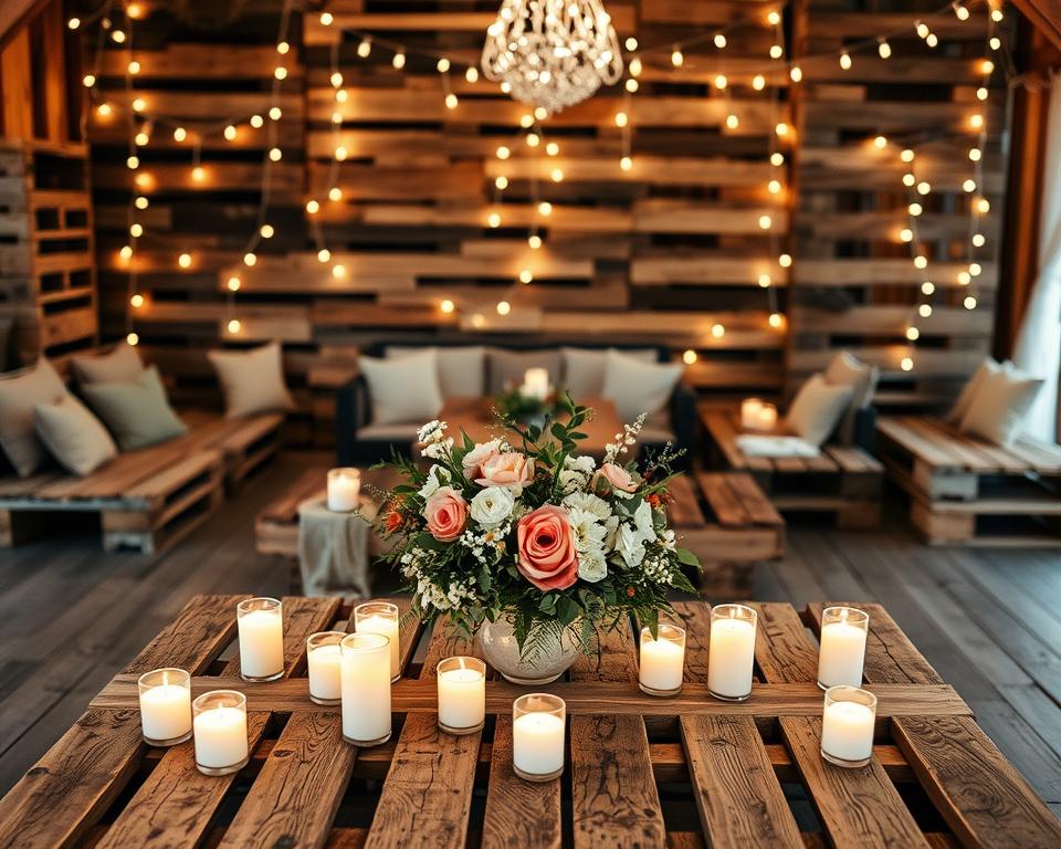 decoração rústica de casamento com pallets