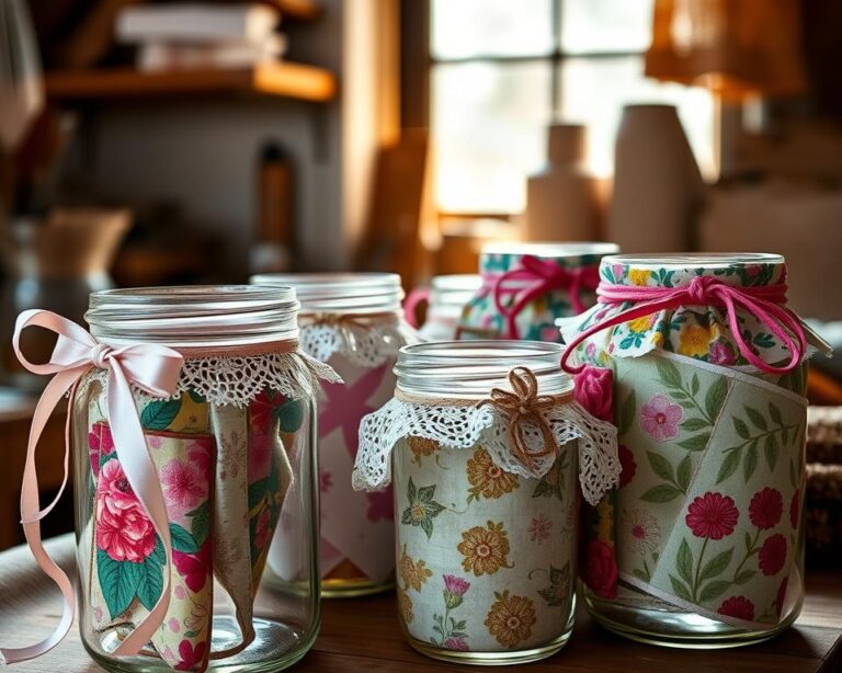ideias criativas para decorar potes de vidro com tecidos