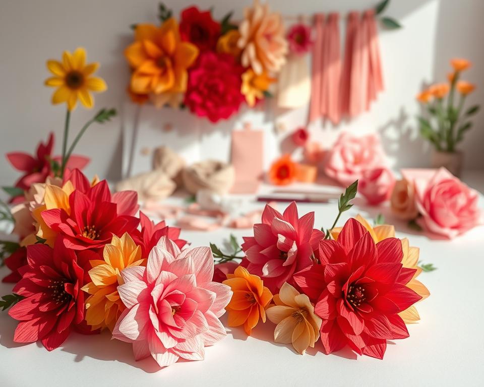 técnicas flores de papel crepom