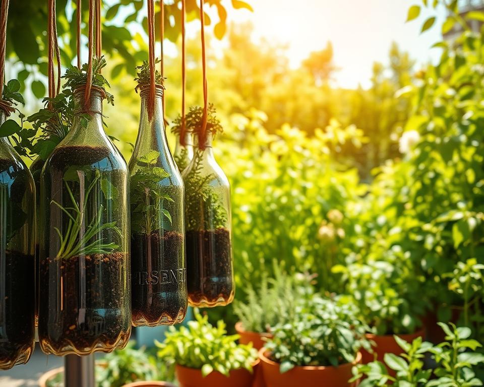 como plantar temperos em garrafas pet suspensas