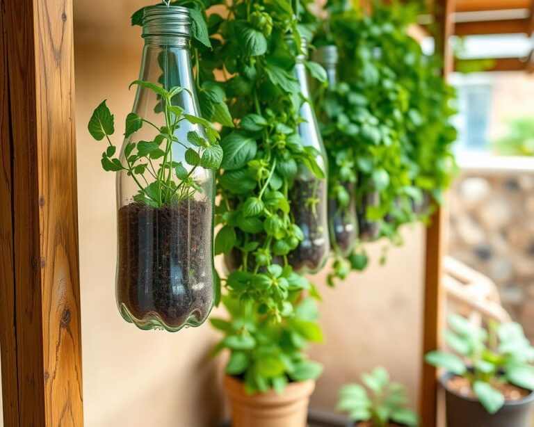 como plantar temperos em garrafas pet suspensas